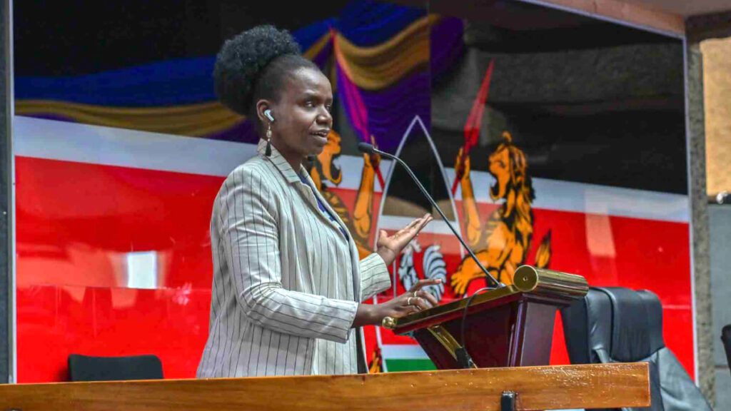 Senator Crystal Asige speaking at African Anti-Corruption Day 2025 event at KICC Nairobi