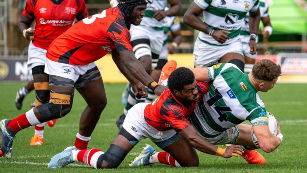 Simbas players in action during Rugby Africa Cup 2025 semifinal clash against Zimbabwe