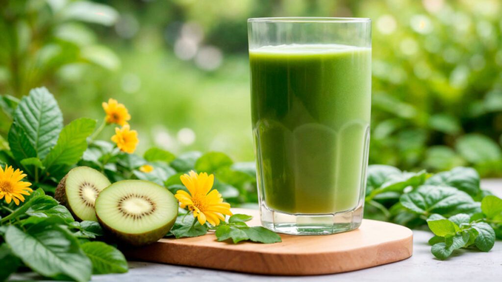 Moringa and African Basil Smoothie in Kenyan glass