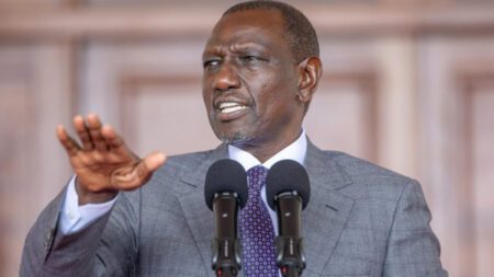 President William Ruto speaking at NSE event
