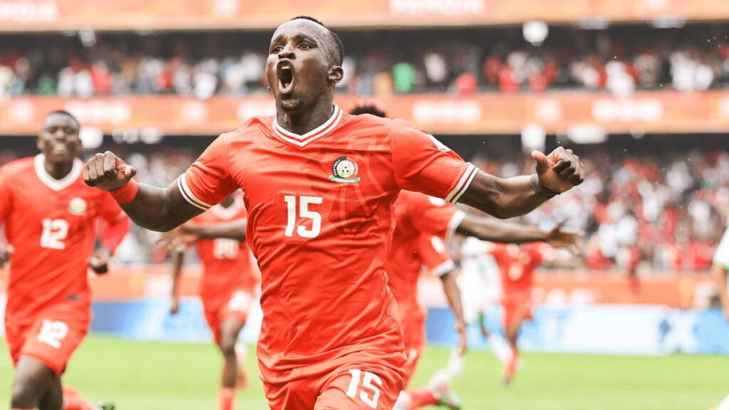 Harambee Stars player Ryan Ogam who scored the wiinign goal vs Morocco