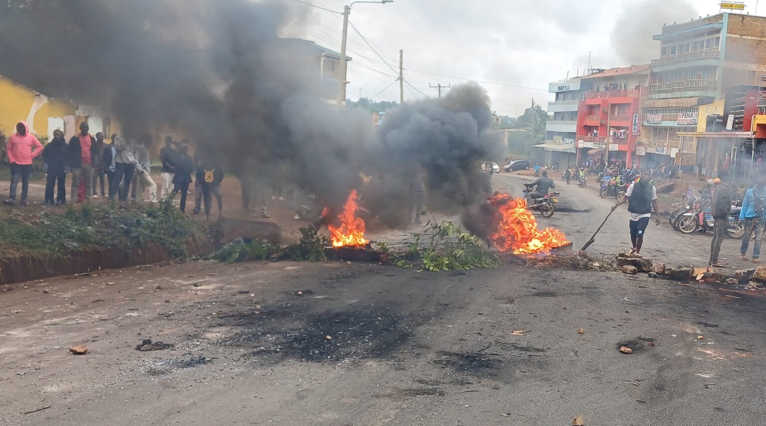 Protesters in Embu town light bonfires and hold placards demanding MP Mukunji’s release